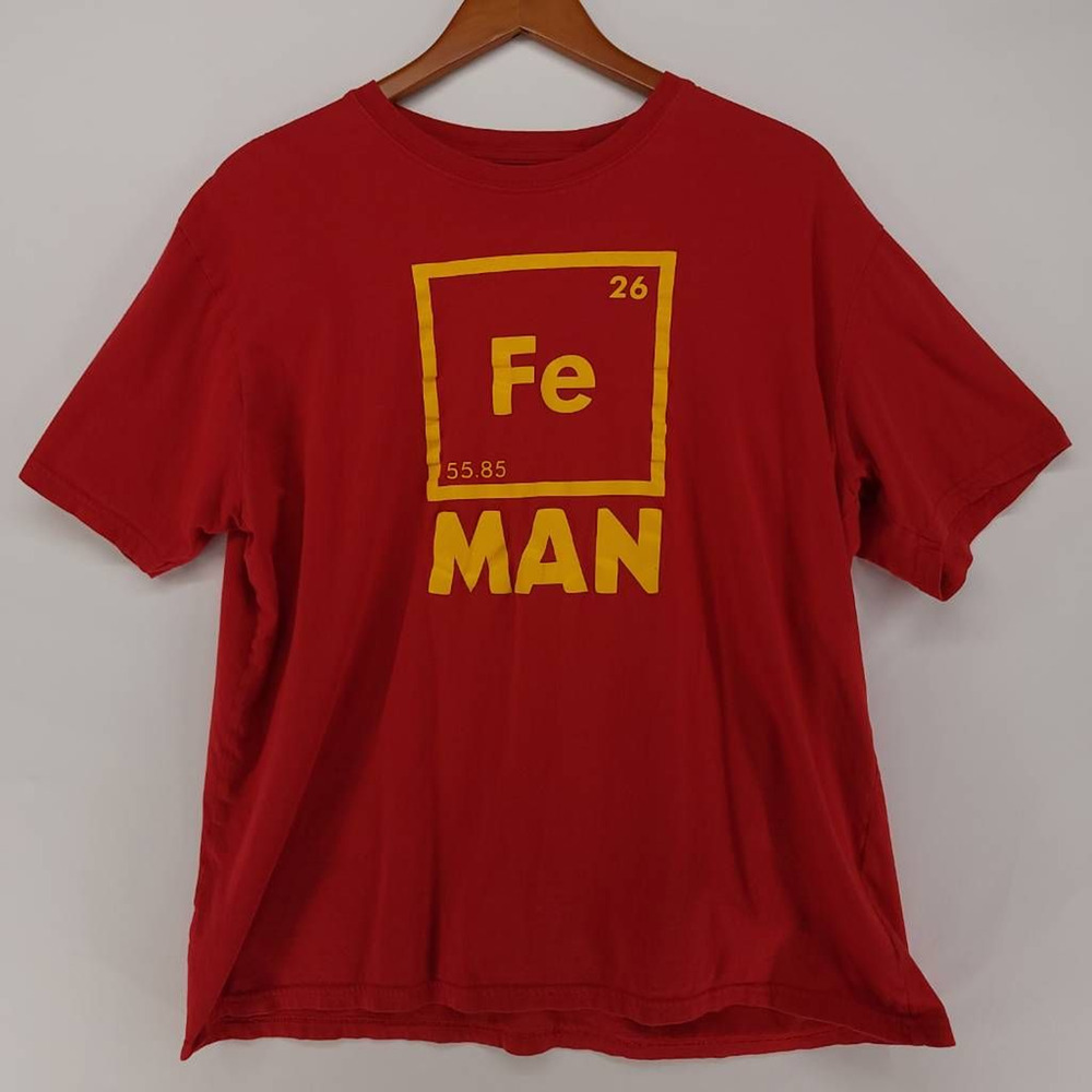 Crazy Dog Iron Man‎ Graphic T Shirt Crew Neck Short Sleeve Red Yellow XL Cotton